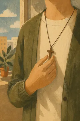 Wooden Cross Necklace in Quiet Morning Light