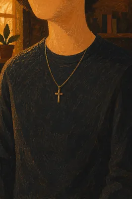 Gold Cross Necklace on Casual Shirt