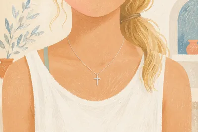 Silver Cross Necklace on Casual White Top