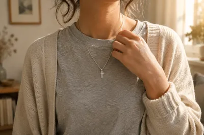 Cross Pendant on Casual Gray Shirt