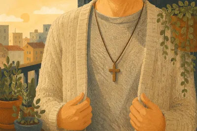 Wooden Cross Necklace in Morning Light