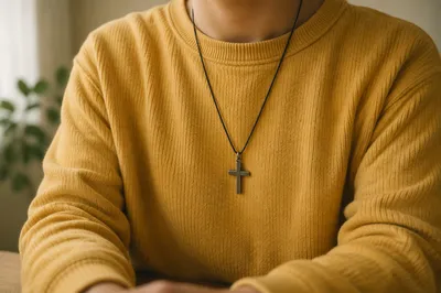 Simple Cross Necklace on Casual Sweater