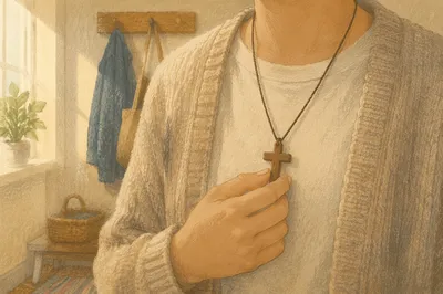 Wooden Cross Necklace in Morning Light