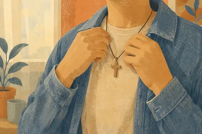 Wooden Cross Necklace in Morning Light