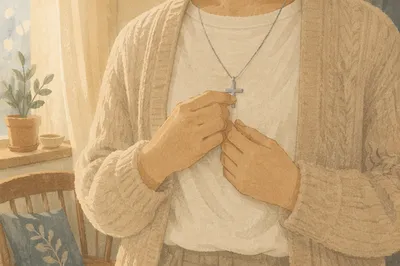 Silver Cross Necklace in Morning Light