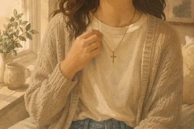 Simple Cross Necklace in Warm Window Light