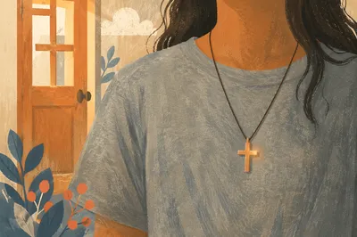 Simple Cross Necklace on Casual Shirt