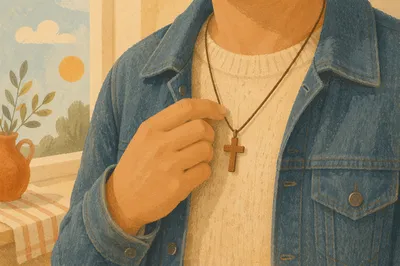 Wooden Cross Necklace in Morning Light