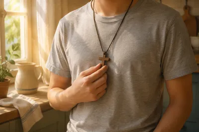 Wooden Cross Necklace in Quiet Morning Light
