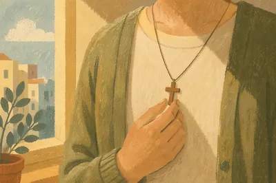 Wooden Cross Necklace in Quiet Morning Light