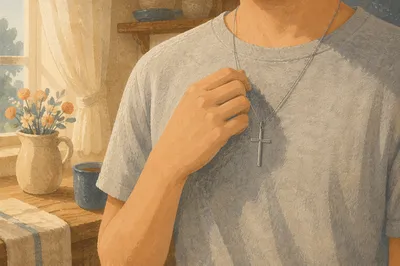 Silver Cross Necklace in Morning Light