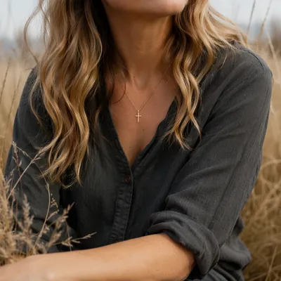 Gold Cross Necklace in Meadow Light