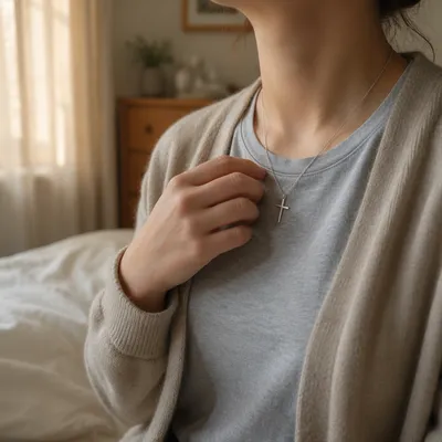 Simple Cross Necklace in Morning Light