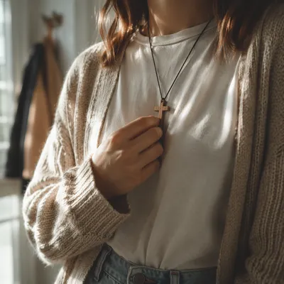 Wooden Cross Necklace in Morning Light