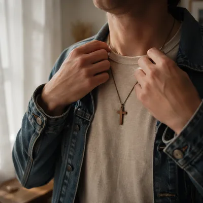 Wooden Cross Necklace in Morning Light