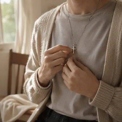 Silver Cross Necklace in Morning Light
