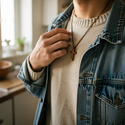 Wooden Cross Necklace in Morning Light