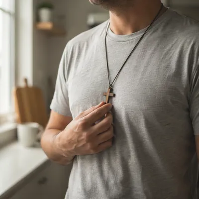 Wooden Cross Necklace in Morning Light