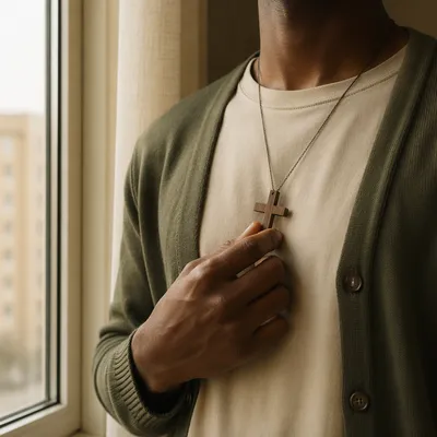 Wooden Cross Necklace in Morning Light