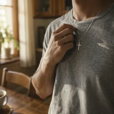 Silver Cross Necklace in Morning Light