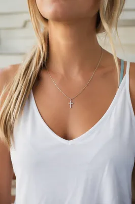 Delicate Silver Cross Necklace Close-Up