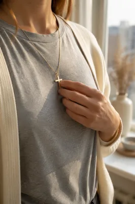 Simple Cross Necklace on Casual Morning Outfit