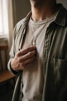 Morning Cross Necklace on Casual Shirt