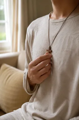 Wooden Cross Necklace in Morning Light
