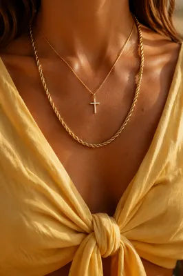 Gold Cross Necklace Lifestyle Close-Up Portrait