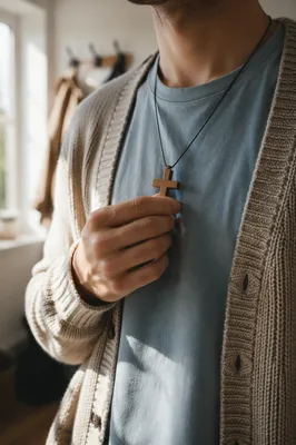 Wooden Cross Necklace in Morning Light