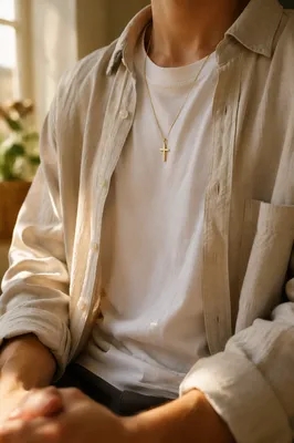 Simple Cross Necklace in Morning Light
