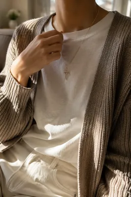 Simple Cross Necklace in Warm Window Light