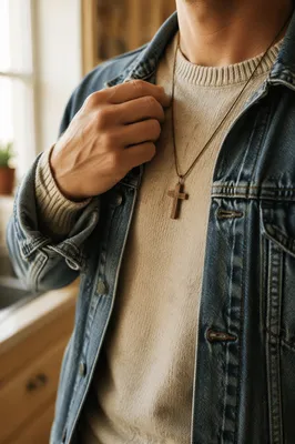Wooden Cross Necklace in Morning Light