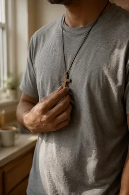 Wooden Cross Necklace in Morning Light