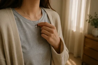 Simple Cross Necklace in Morning Light