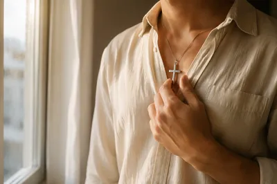 Simple Cross Necklace in Morning Light