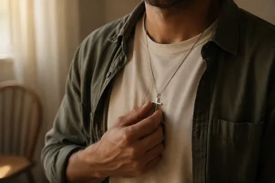 Small Cross Necklace in Morning Light
