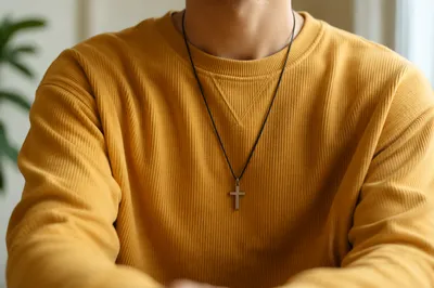 Simple Cross Necklace on Casual Sweater
