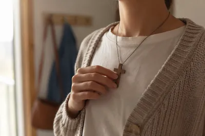 Wooden Cross Necklace in Morning Light