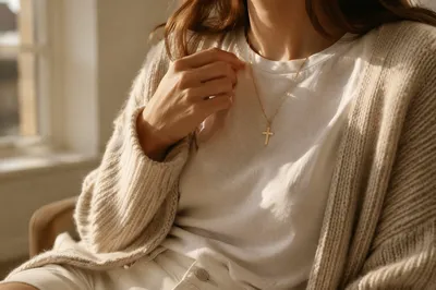 Simple Cross Necklace in Warm Window Light