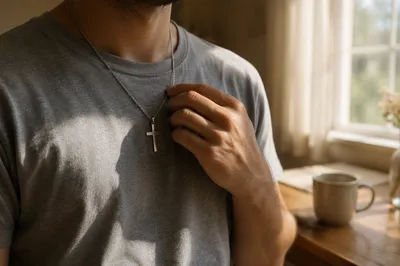 Silver Cross Necklace in Morning Light