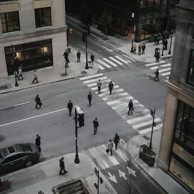 Busy Downtown Crosswalk from Above