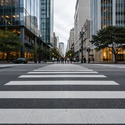 Busy Downtown Crosswalk at Street Level