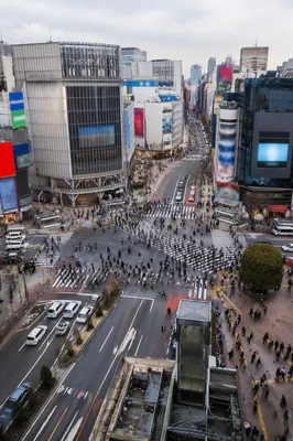Busy Downtown Crosswalk From Above