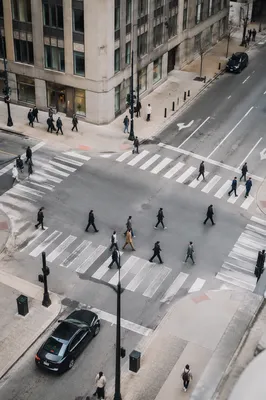Busy Downtown Crosswalk From Office Window