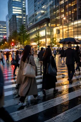 Busy Downtown Crosswalk at Early Evening