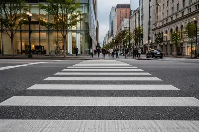 Busy Downtown Crosswalk at Street Level