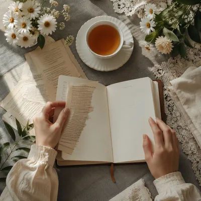 Morning Planner Desk with Tea and Daisies
