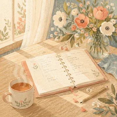 Calm Morning Planner Desk with Tea
