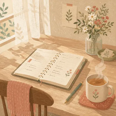 Peaceful Morning Planner Desk with Tea